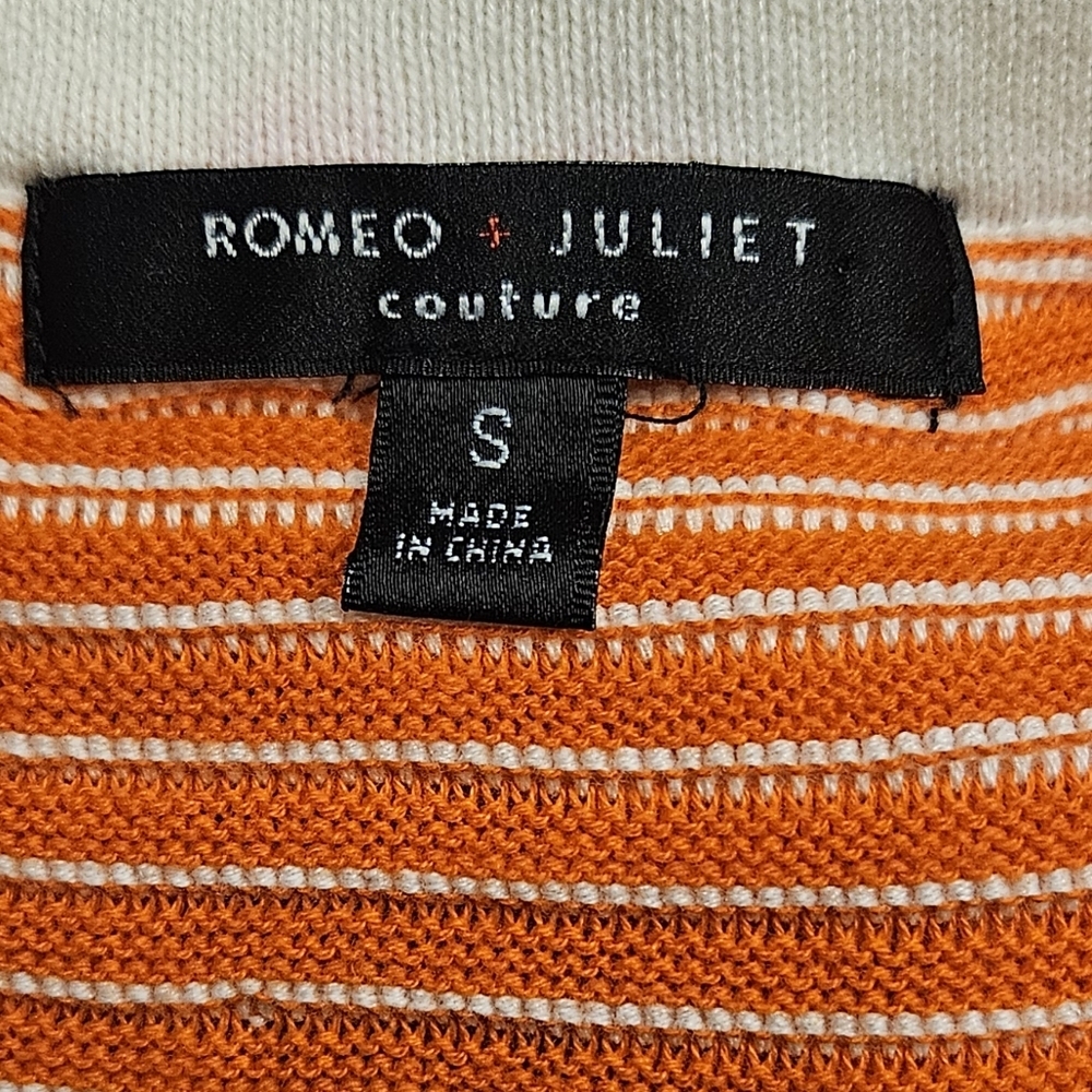 Orange Ribbed knit striped 2 pcs set Cotton long sleeves tops mini Skirt size S - Picture 7 of 12